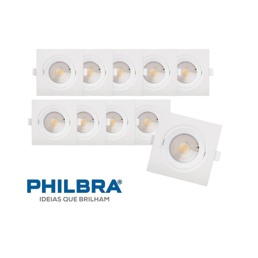 Kit 10 Spots Led Embutir Quadrado 5w Branco Frio Philbra