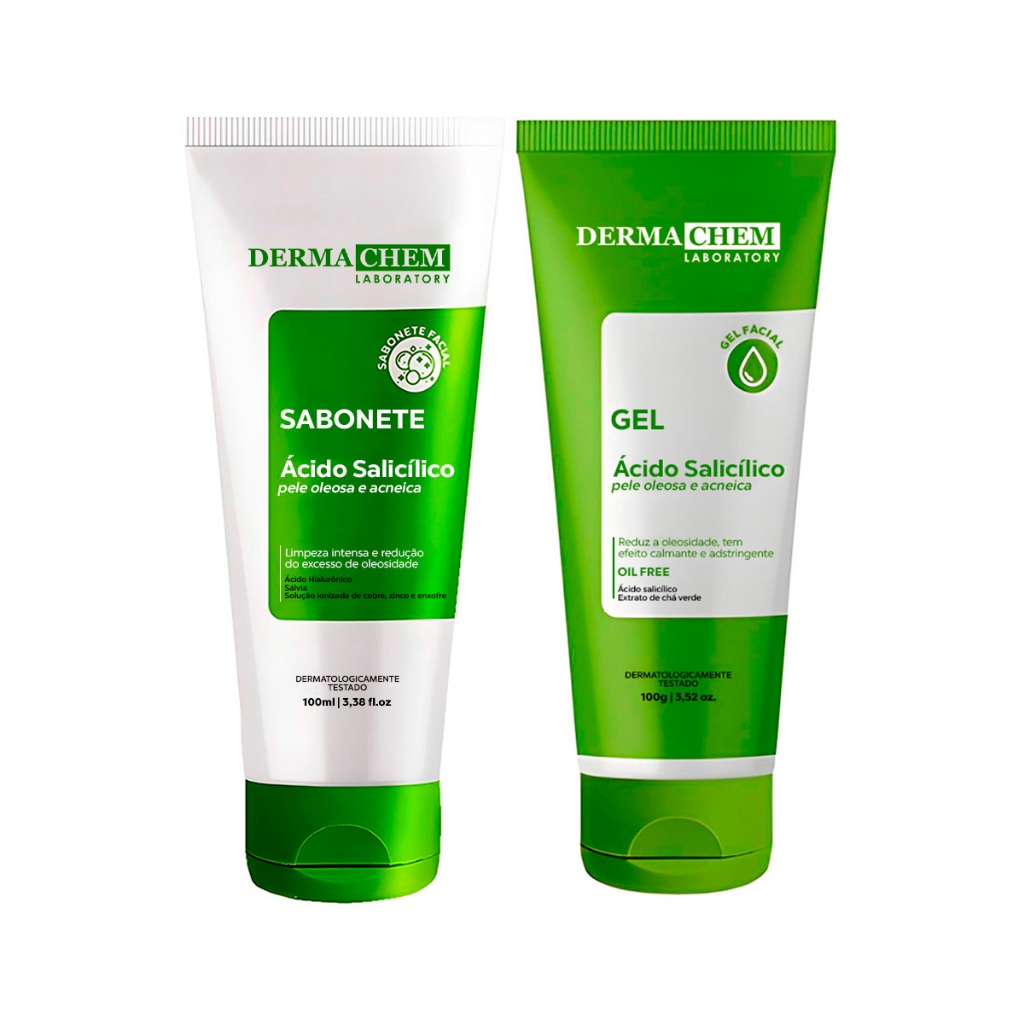 Kit 2un Dermachem - 1un Sabonete Ácido Salicílico + 1un Gel Anti Oleosidade - Pele oleosa e Acneica