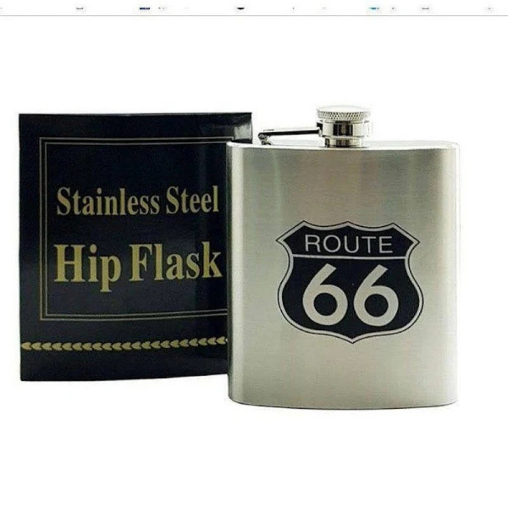 Cantil Porta Bebida De Bolso Inox Route 66 Inox