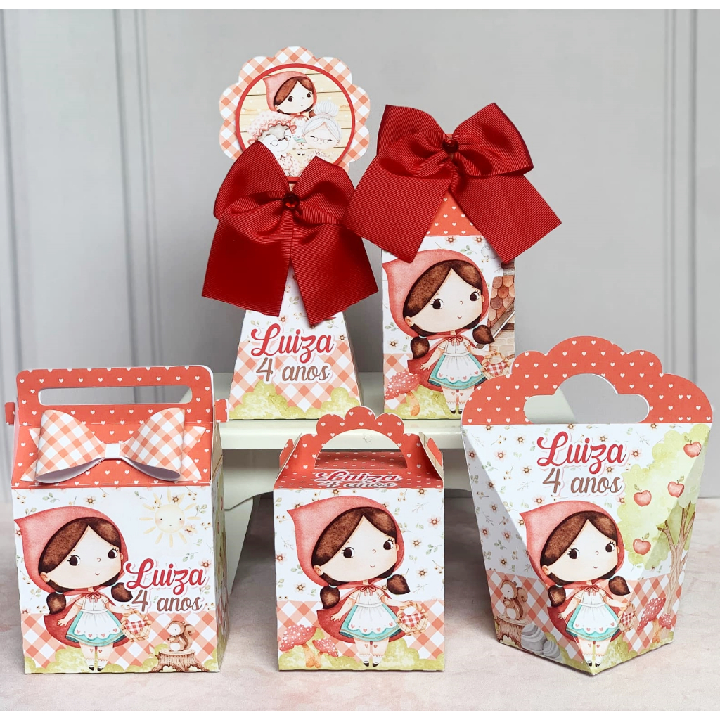 Kit Personalizados caixas Festa Chapeuzinho Vermelho Caixinha Aniversário |Lembrancinha Pegue  Monte
