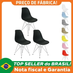 Kit 3 Cadeiras Charles Eames Eiffel Base Metal Cromado