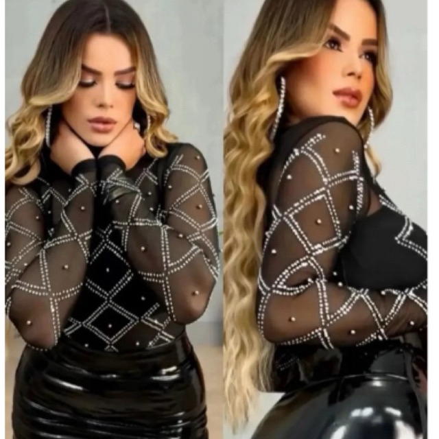 Blusa Blusinha Camiseta Body Bori Bory Tule Transparente Pedraria Desenhos