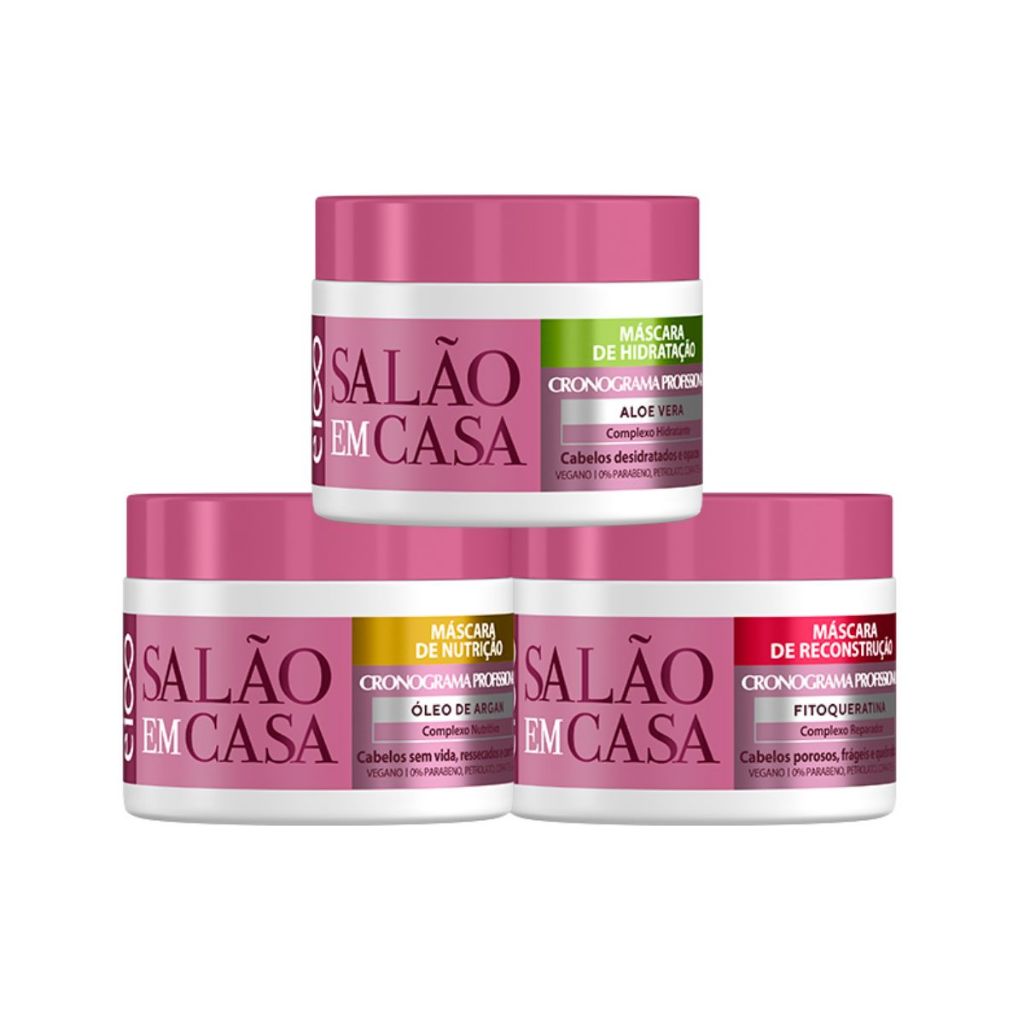 Kit Eico Salão Em Casa Cronograma Profissional Máscara Creme de Hidratação Nutrição Reconstrução em Oferta na Shopee