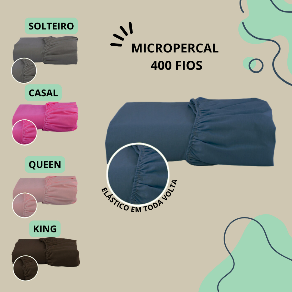 Lençol Com Elástico Avulso 400 Fios Micropercal Liso Tecido Acetinado Cama Box