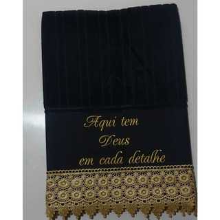 Toalha Bordada de luxo com frase e renda Dourada, Toalha bordada, Toalha espeçial, Toalha com frase