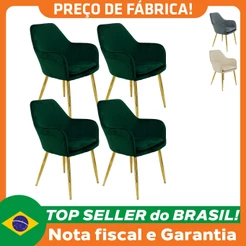 Kit 4 Cadeiras Poltrona Lines Base Dourada Recepção Sala Suede