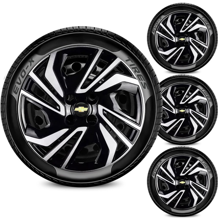 Jogo 4 Calotas Onix 2023 2024 Aro 14 Preto Brilhante e Prata em Oferta na Shopee