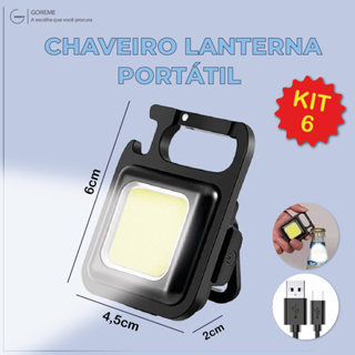 Kit 6 Mini Chaveiro Lanterna Portátil LED Super potente 1000 Lumens com carregador USB Branco Frio em Oferta na Shopee