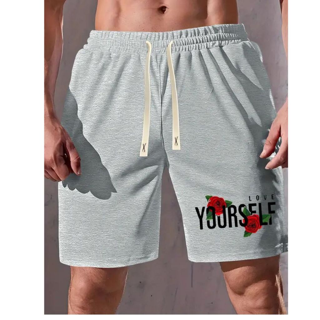 Short Bermuda Moletom Yours Love Floral  Casual Algodão Streetwear Estilo de Rua Moda Masculina