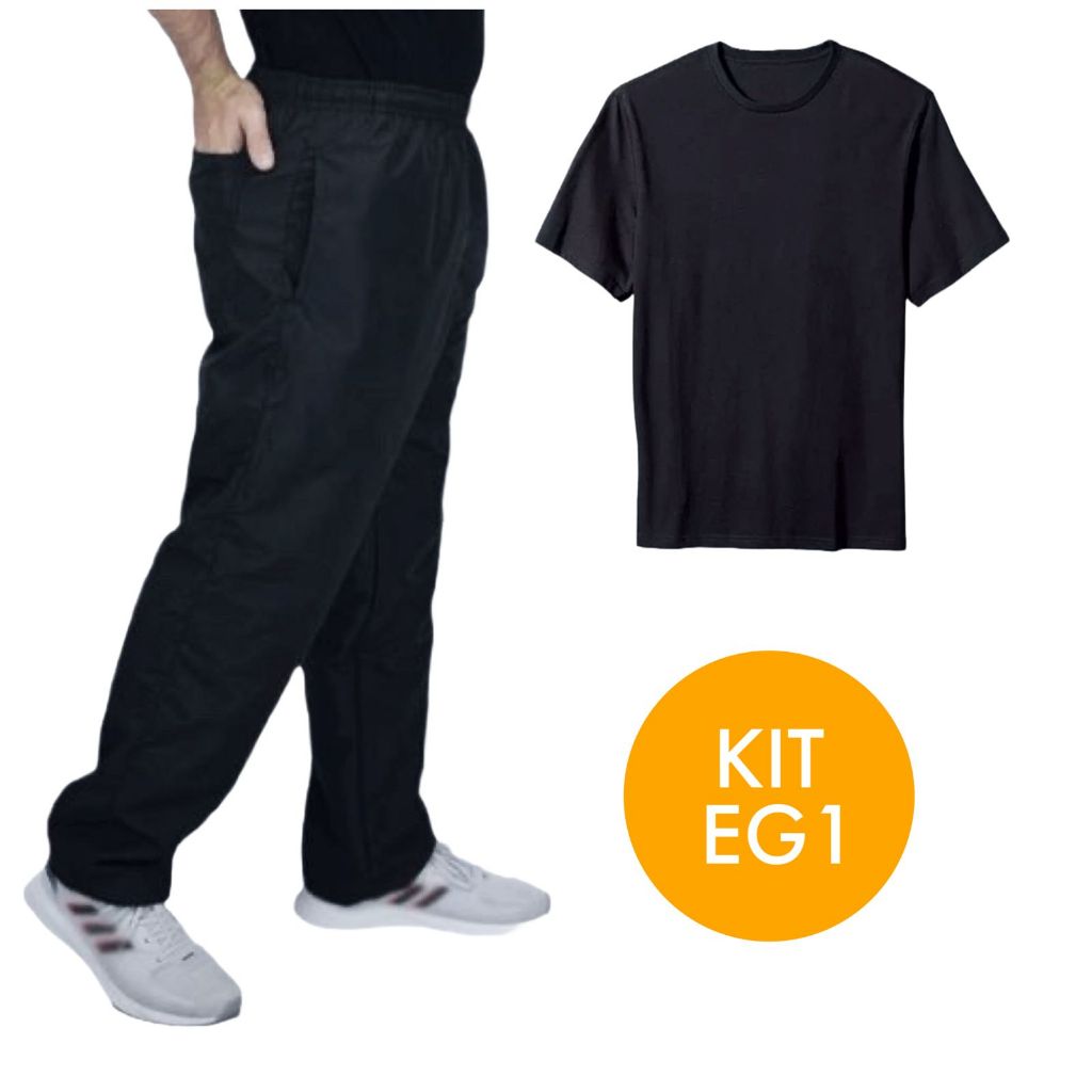 Kit PLUS SIZE EG1 Calca  PRETA  e Camisa Poliester  Manga Curta