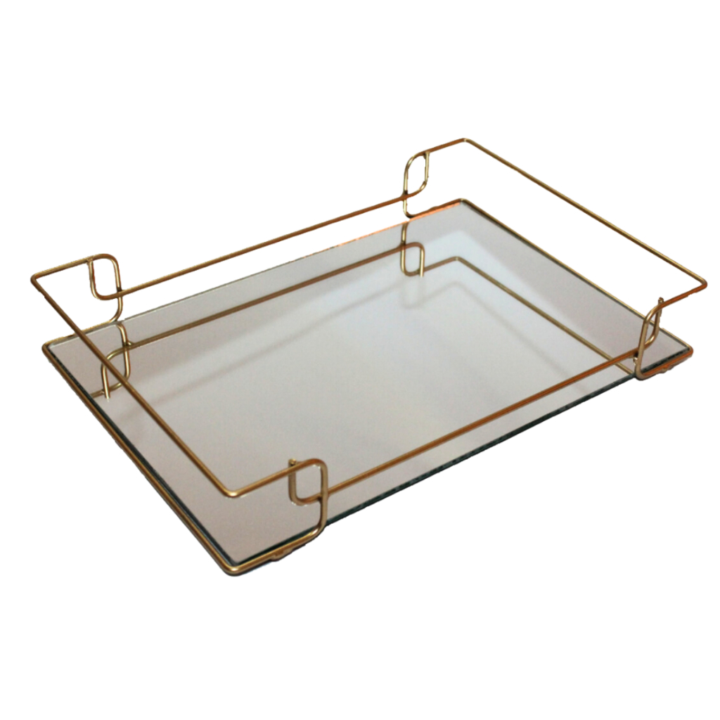 Bandeja Retangular Decorativa com Espelho Trenó 30x20cm Dourada