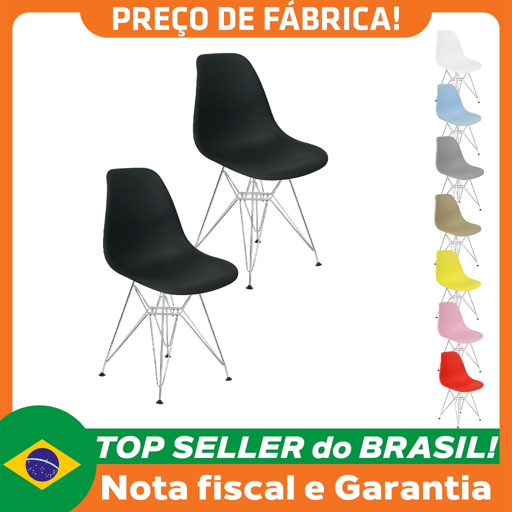 Kit 2 Cadeiras Charles Eames Eiffel Base Metal Cromado