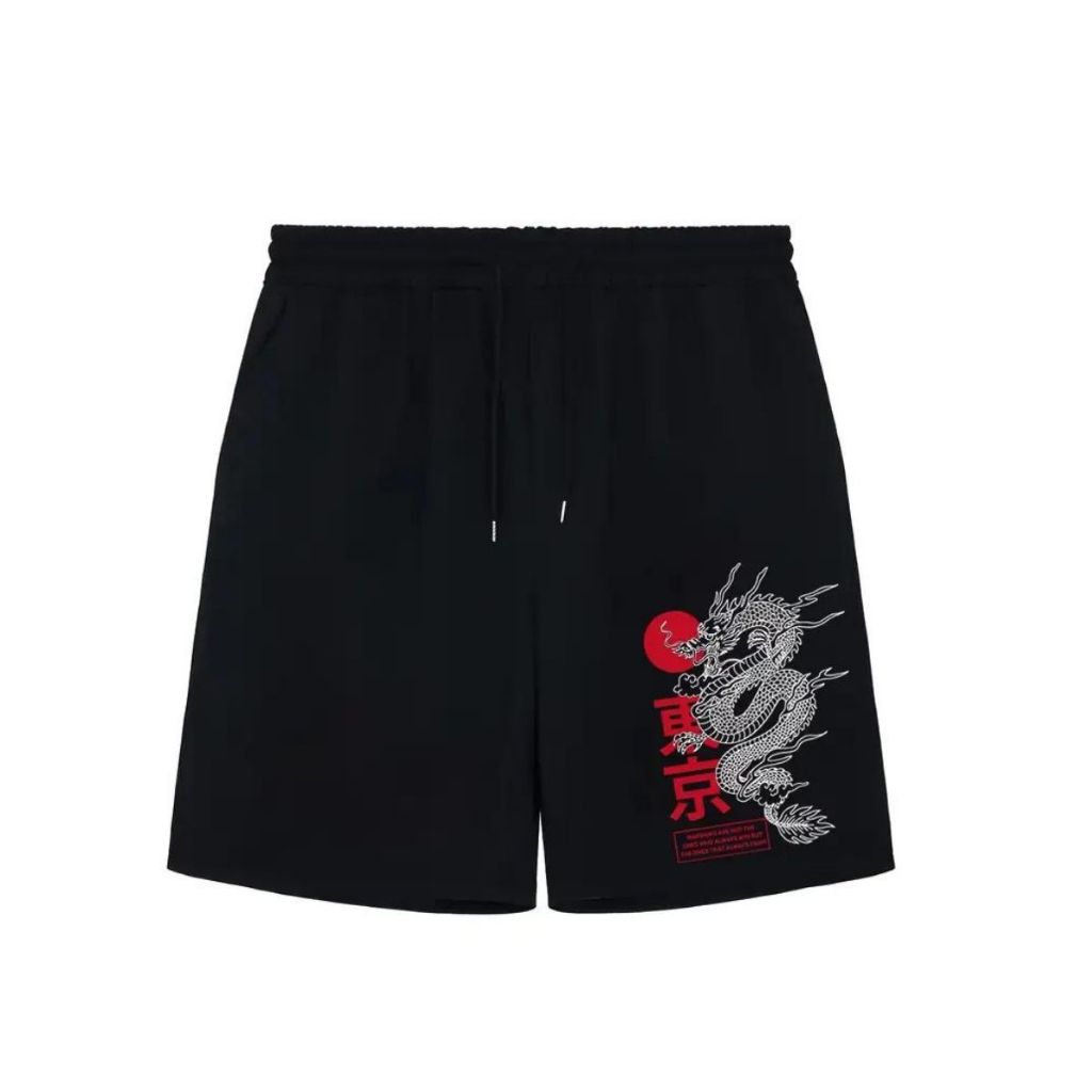 Short Bermuda Flanelada Moletom Dragão Estilo Casual Algodão Streetwear Estilo de Rua Moda Masculina