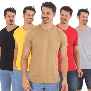 KIT  5 Camisetas Masculina Gola em  V  100 % algodão em Oferta na Shopee
