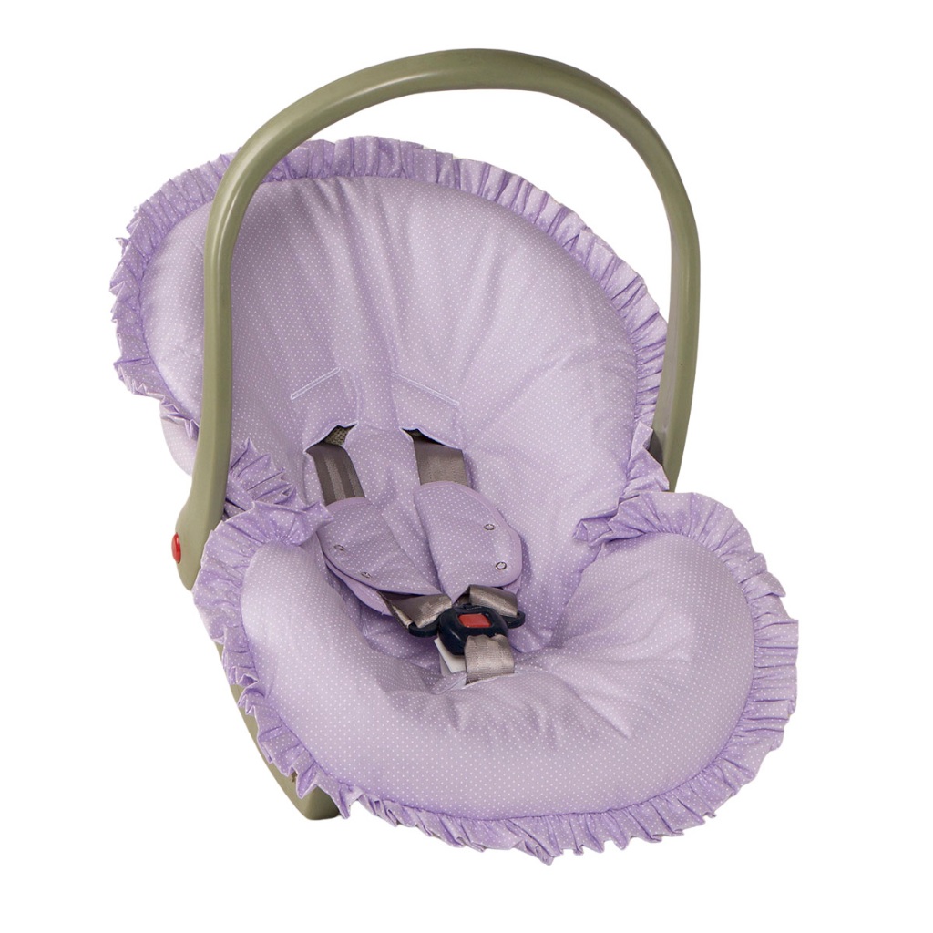 Capa Para Bebê Conforto de Menina Poá Lilás + Protetor de Cinto