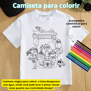 Camiseta camisa blusa infantil  para colorir dia das crianças  divertidamente acompanha canetinha em Oferta na Shopee