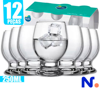 Kit jogo 12 Taças de Cerveja Paulista de Vidro Resistente 250ml Conjunto Bebidas Nadir