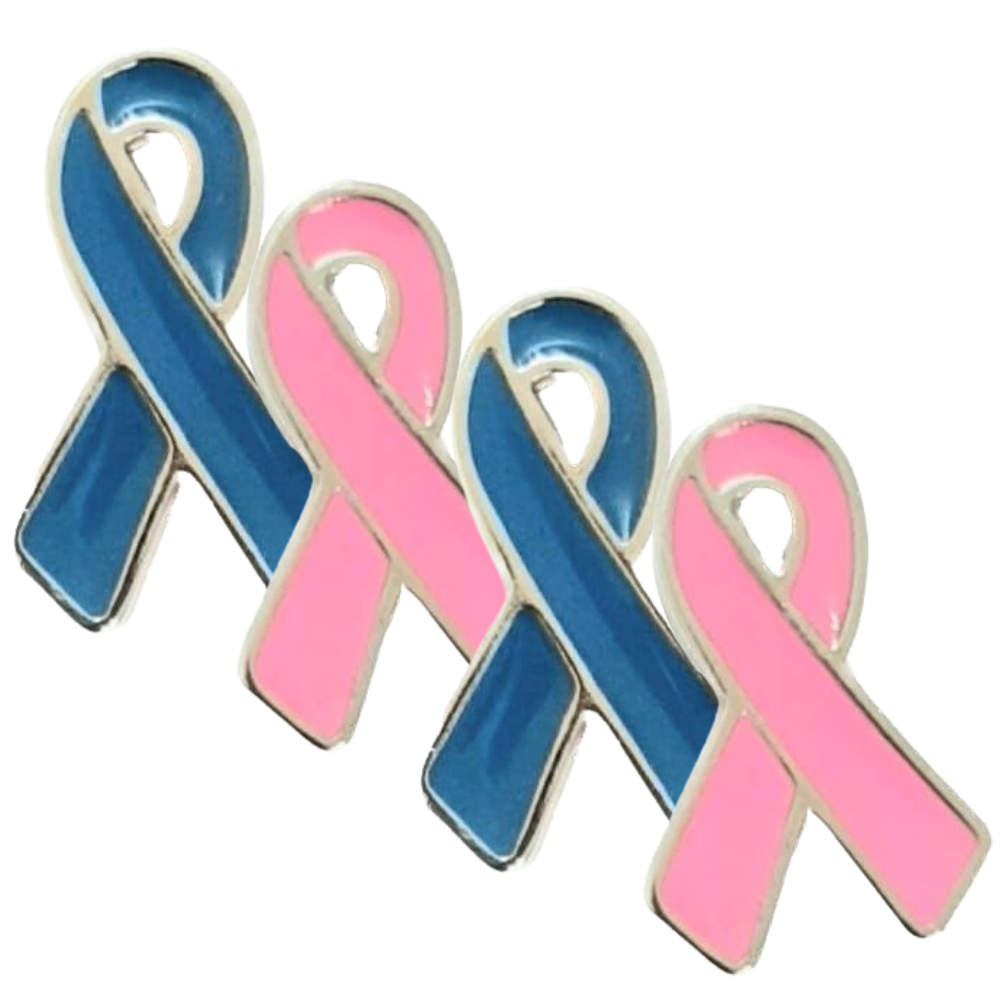12 Laços Pin Broche Boton (6 Rosas + 6 Azuis) Campanha Outubro Rosa Novembro Azul Prevenção de Câncer de Mama E Próstata