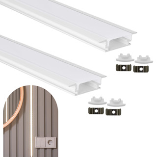 Kit 2 Metros Perfil Embutir Capa Branca Para Fita Led Alumínio Slim em Oferta na Shopee