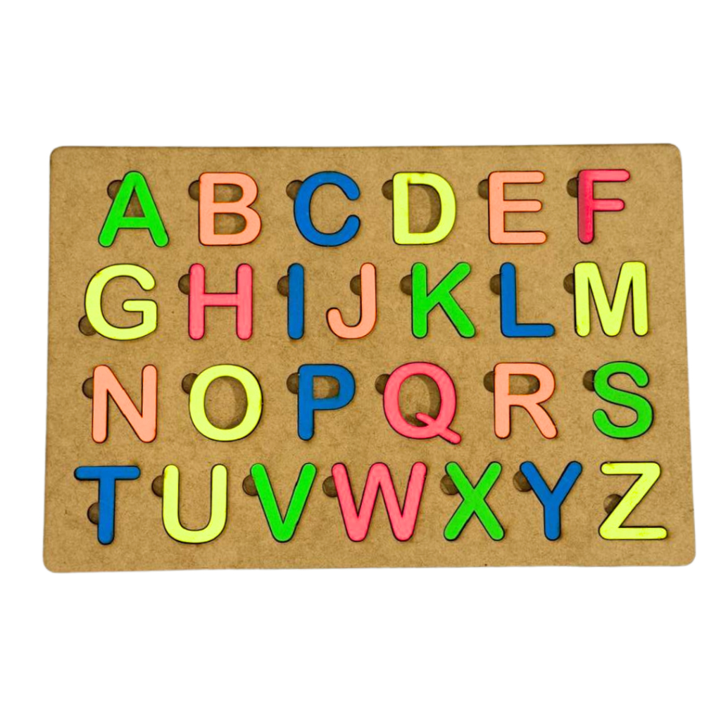 Alfabeto Educativo Colorido com Peças destacáveis em MDF (Madeira) em Oferta na Shopee