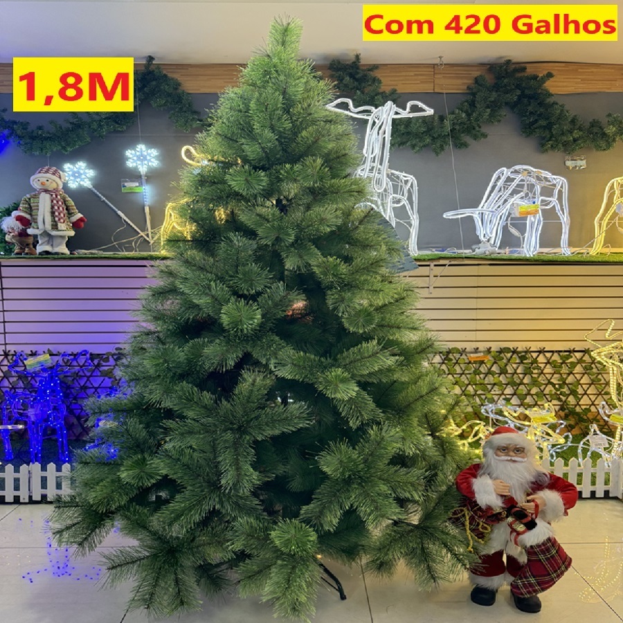Árvore De Natal Pinheiro 1,80M Verde E 420 Galhos Apoio De Metal Decoração Natal Família Natalina