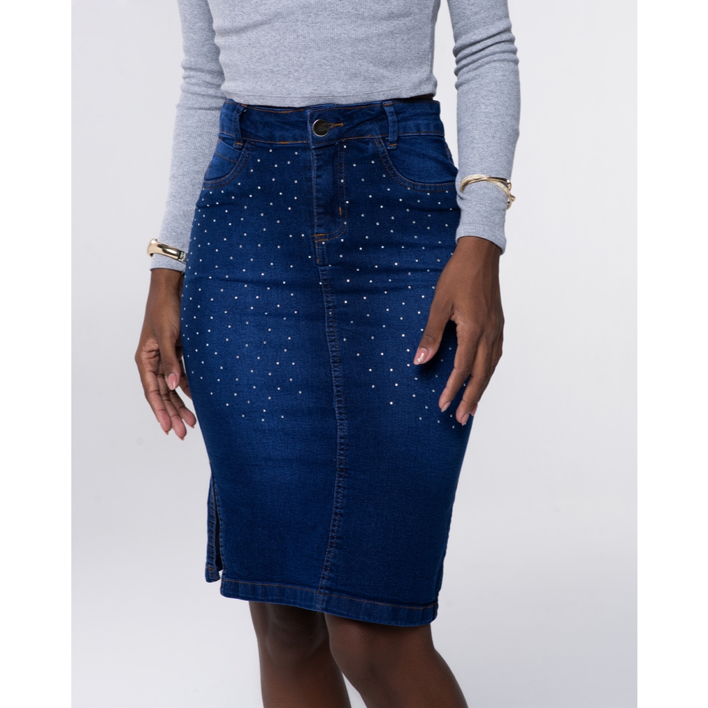 Saia Jeans Evangélica com Estampa Azul e Lycra 7PALLAS em Oferta na Shopee