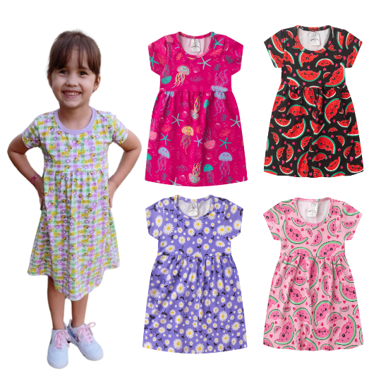 Vestido Infantil Menina Feminino Verão Kit 5 Vestidos Estampados Cotton