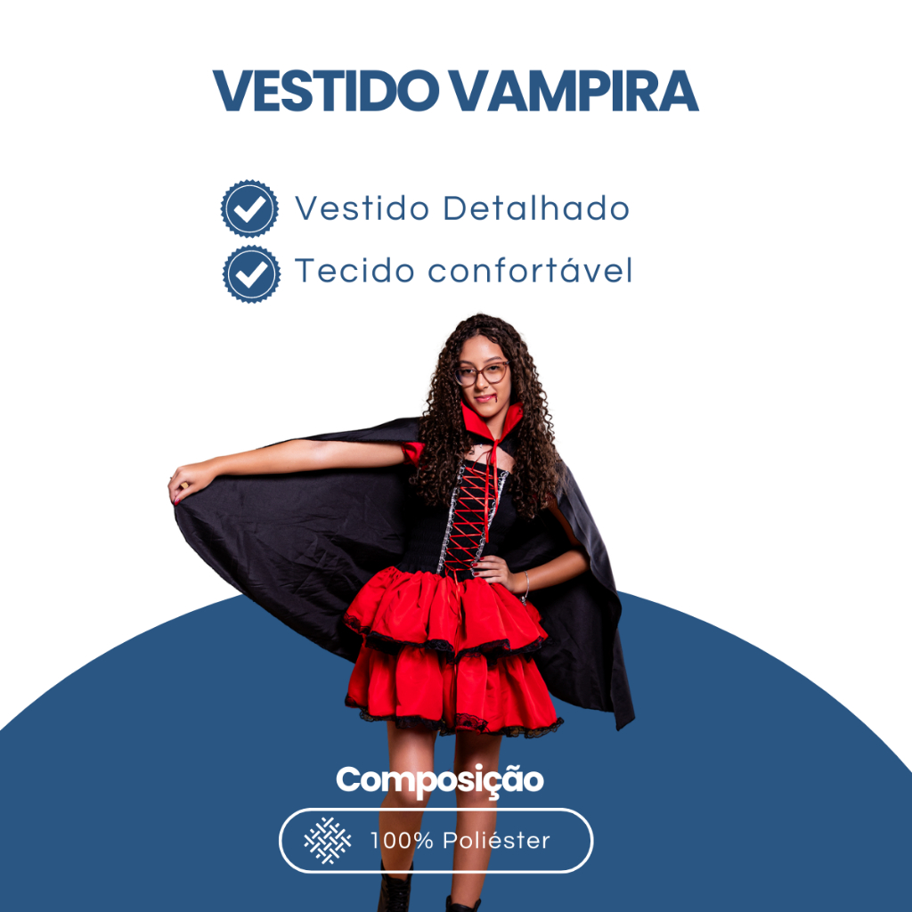 Vestido Fantasia Festa Halloween Vampira Menina Infantil Tule Luxo Corpete — imagem 2 de 2