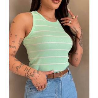Regata Listrada e Lisa Feminina Básica Bicolor Americana (bárias cores) em Oferta na Shopee