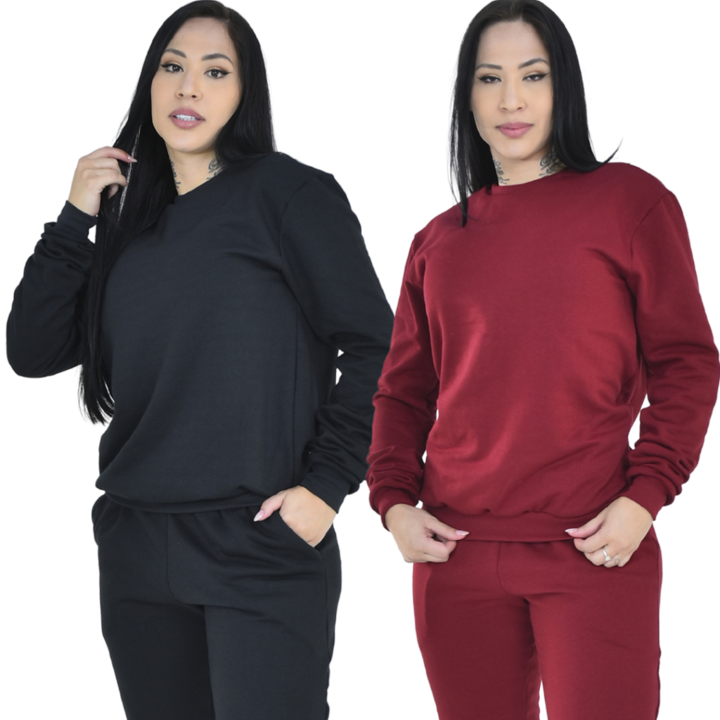 Blusão de Frio Moletom Feminino Flanelado com Bolso e Sem Bolso Peluciado em Oferta na Shopee