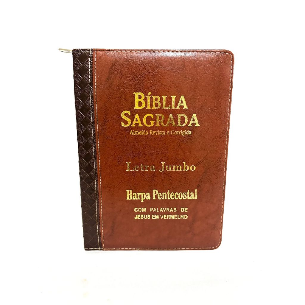 BÍBLIA SAGRADA LETRA JUMBO (ZÍPER) MARROM CLARO/MARROM ESCURO em Oferta na Shopee