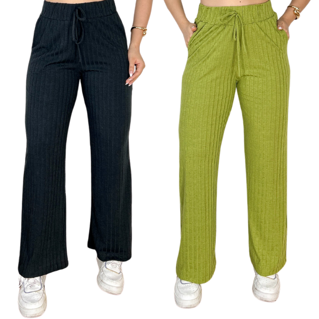 Calça Feminina Canelado Solta Estilo Blogueira Princesa Casual Conforto Leve Elegante Moda Tendência
