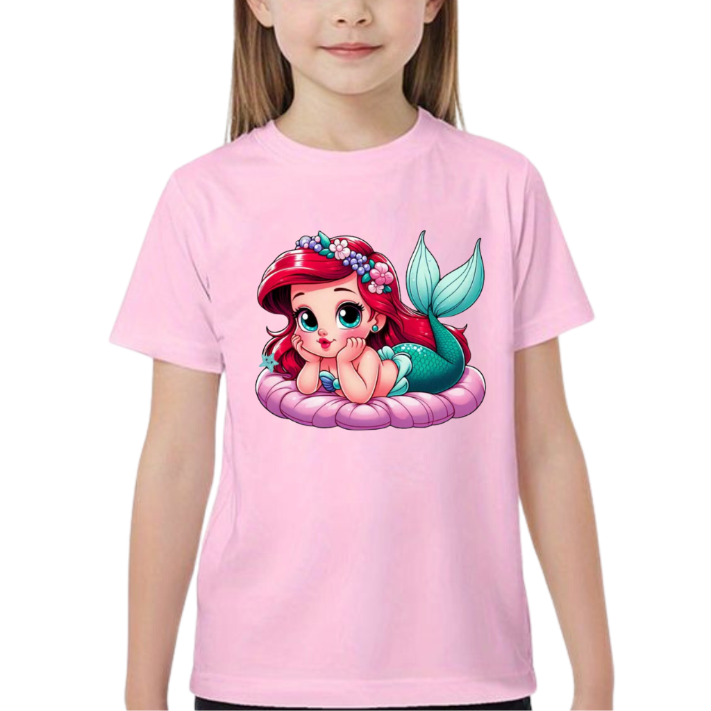 CAMISETA CAMISA BLUSA INFANTIL JUVENIL ARIEL PEQUENA SEREIA DESENHO ANIMADO PRINCESA FUNDO DO MAR