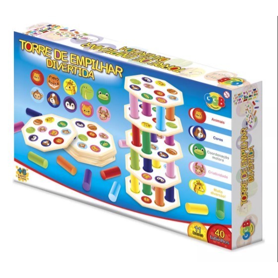 Brinquedo Educativo - Encaixe Torre Empilhar Madeira - 51 Peçss Cor Colorido