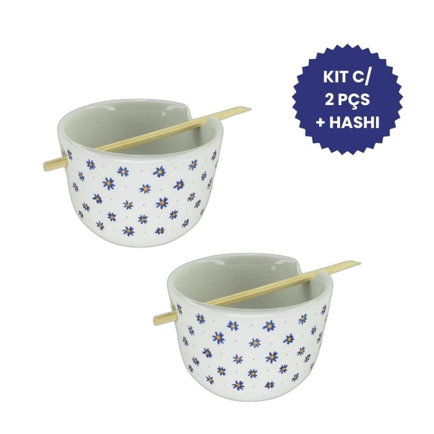 Kit 2 Cumbucas 500ml Poke Yakissoba Lamen Porcelana Com Hashi Tigela Japonesa Oriental Restaurante