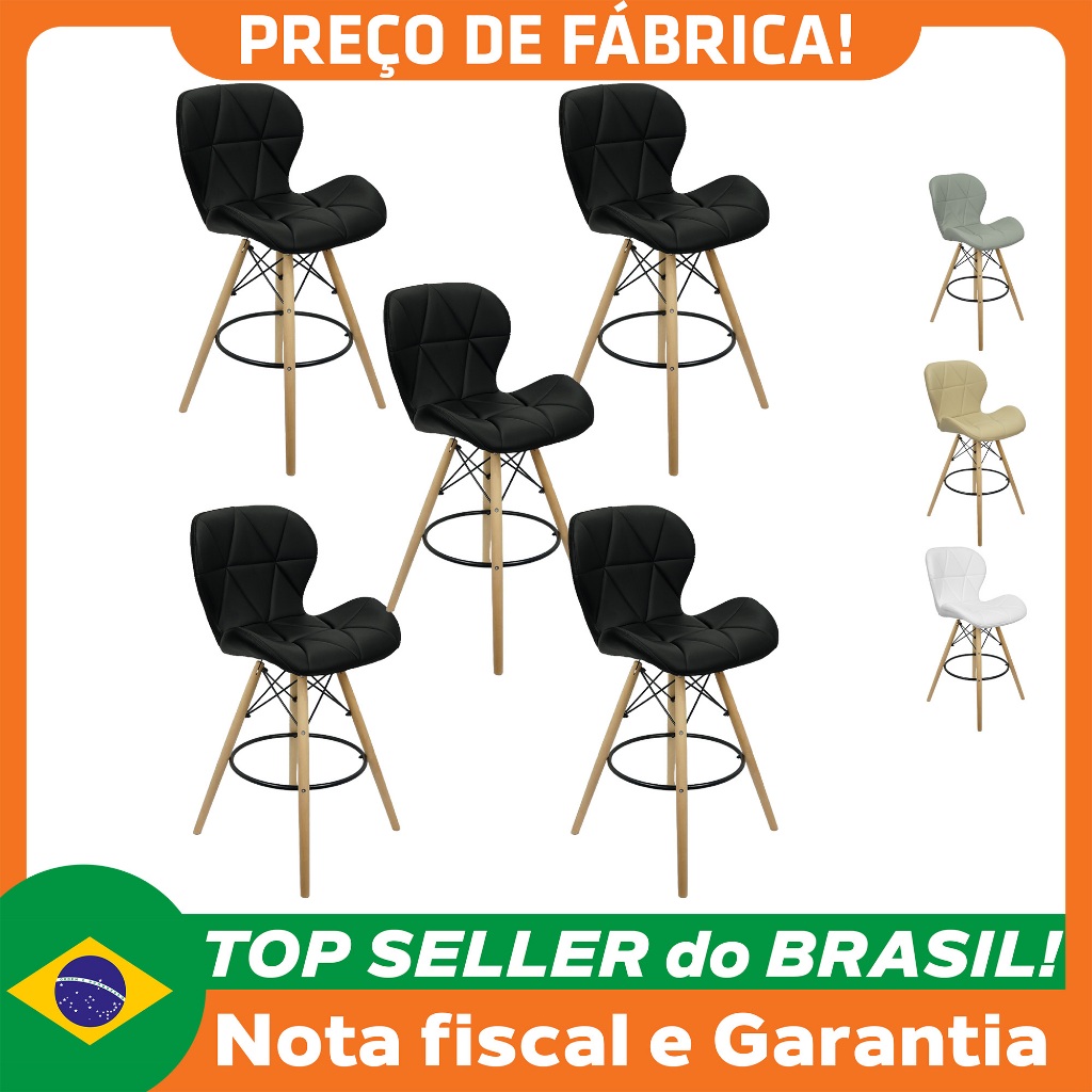 Kit 5 Banquetas Slim Eiffel Wood Estofada