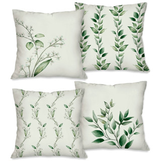 Kit com 4 Capas para Almofadas Decorativas Exclusivo 45X45cm Folhas Clean