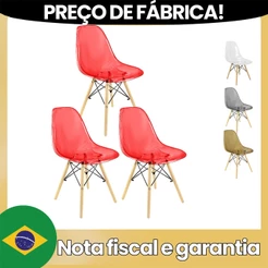 Kit 3 Cadeiras Charles Eames Cristal Eiffel Wood Designer Transparente