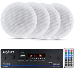 Kit Som Ambiente Pro Home 120w + 4 Arandelas Brancas Redondas de Embutir Teto Pvc Gesso Madeira