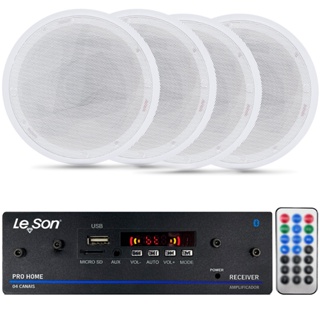 Kit Som Ambiente Pro Home 120w + 4 Arandelas Brancas Redondas de Embutir Teto Pvc Gesso Madeira em Oferta na Shopee