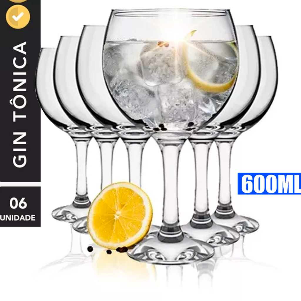 6 Taças Gin Tonica 600ml Vidro Nadir Conjunto  Bebidas Drinks Eventos Jogo de Louças em Oferta na Shopee