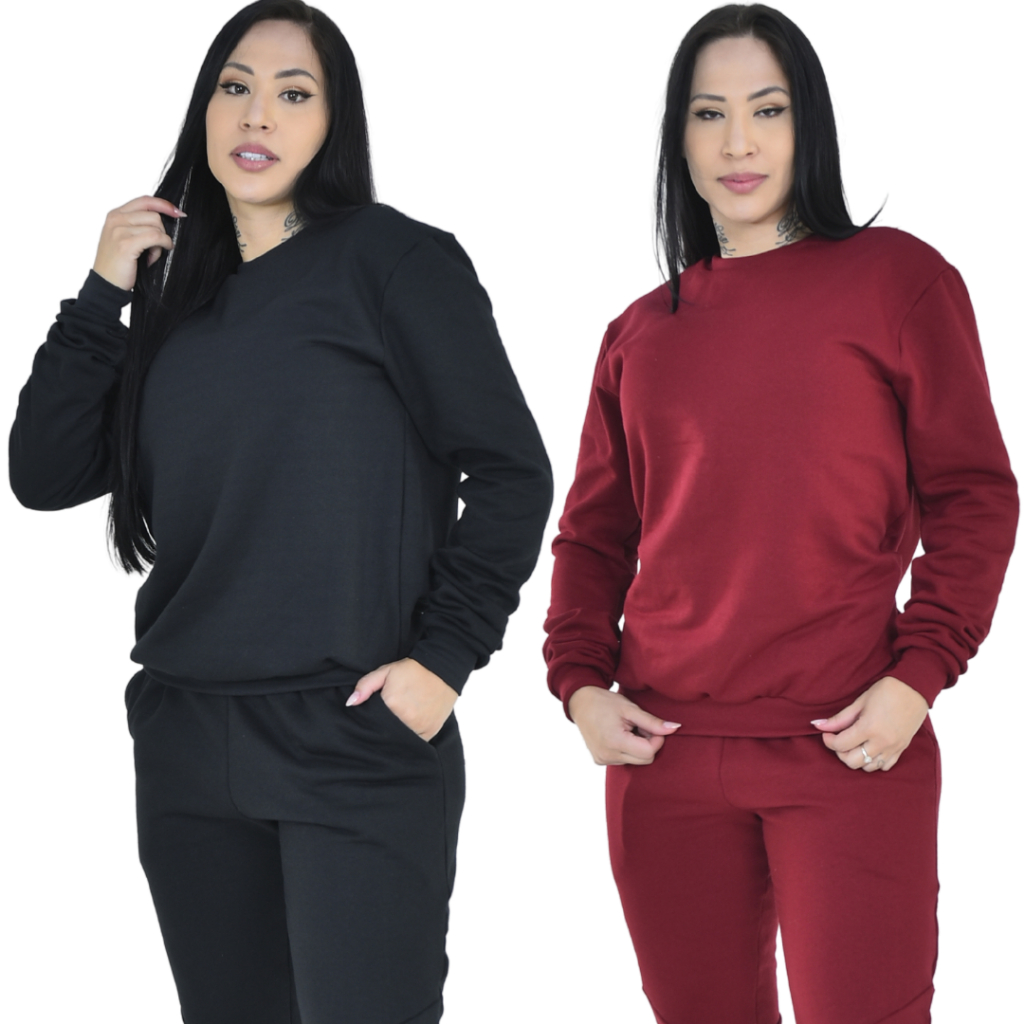 Blusa Moletom Feminina de Frio Flanelado Blusão Peluciado com Bolso e sem Bolso