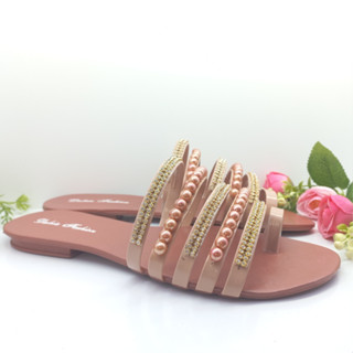 Sandália feminina rasterinhas daleia fashion sempre na moda cinco tira com peróla em Oferta na Shopee