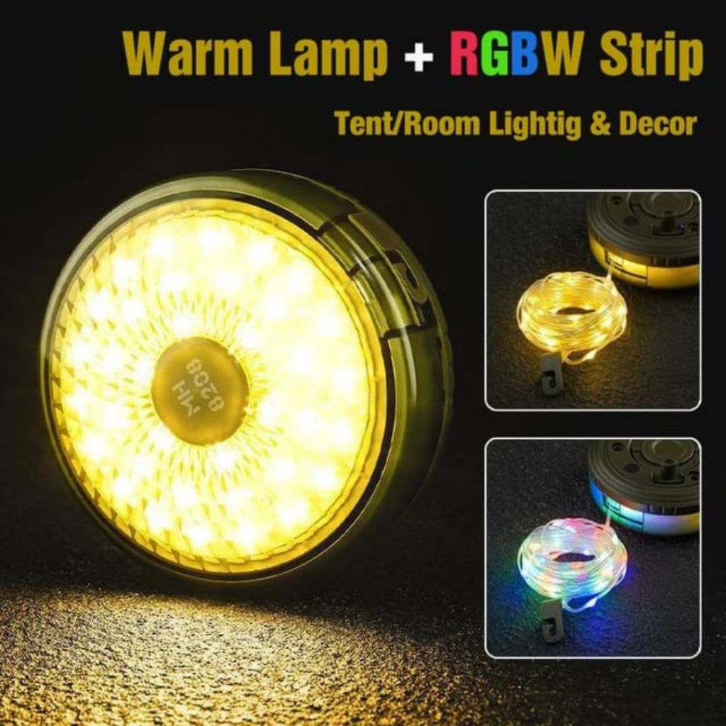 Lampadas Fita Led 2 em 1 Iluminaçao RGB Recarregaveis Para Acampamento e Decoração Colorida