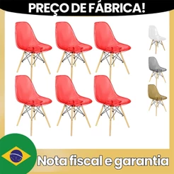Kit 6 Cadeiras Charles Eames Cristal Eiffel Wood Designer Transparente