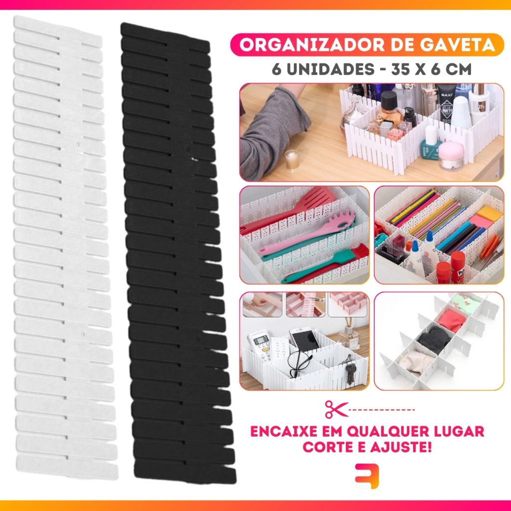organizador multifuncional ajustável de gaveta de plastico com divisoria kit 6 separadora maquiagem