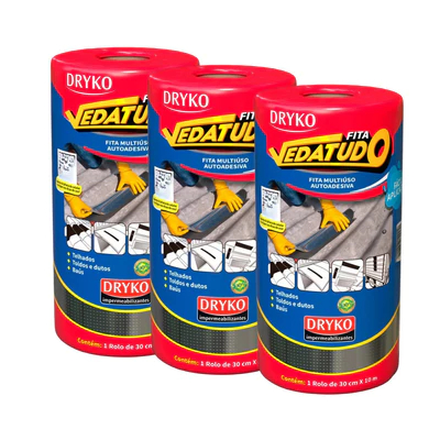 Kit C/3 Manta asfáltica 30 cm x 10 m Rolo auto adesiva aluminizada multiuso Dryko Vedatudo