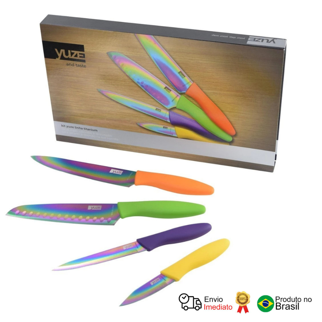 Kit De Facas Linha Titanium Color 04 Pecas Yuze Antiaderente e Antioxidante em Oferta na Shopee
