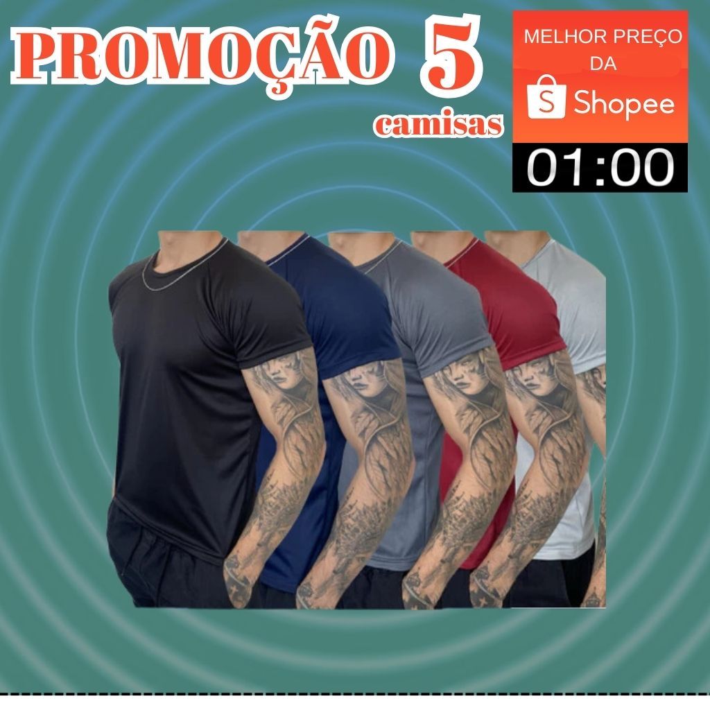 Kit 5 Camisetas Dry Fit Masculina - Casual - Treino - Academia - Esportes - Exercícios - Corrida
