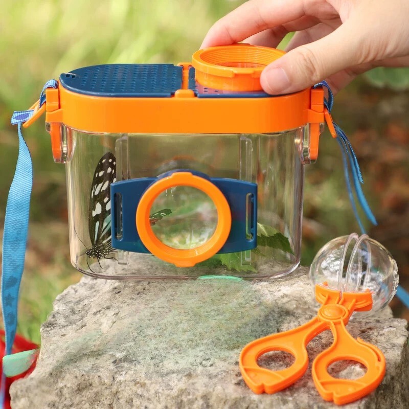 Observador de Insetos com Pegador Pinça e Recipiente com lente Ampliadora 5x 8x